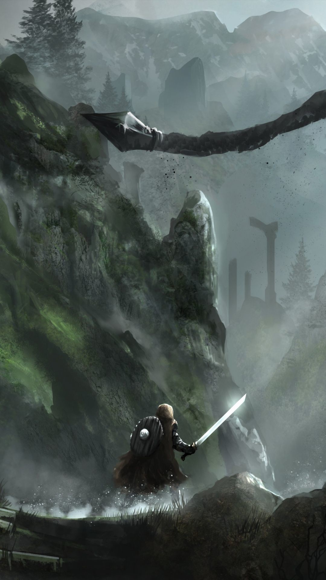 skyrim iphone wallpaper,action adventure game,adventure game,cg artwork,games,geological phenomenon