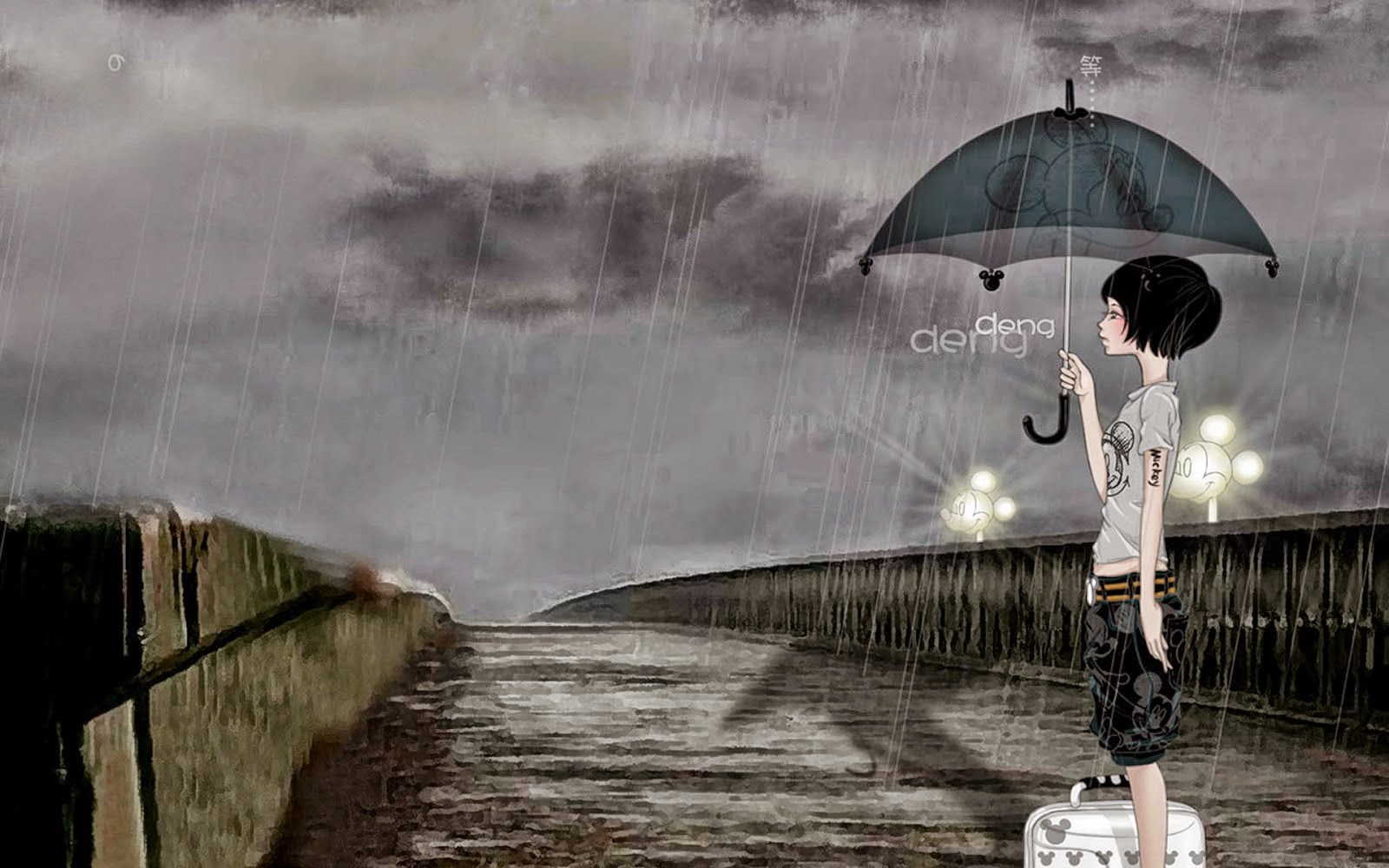 배경 perempuan,비,우산,삽화,하늘,디지털 합성