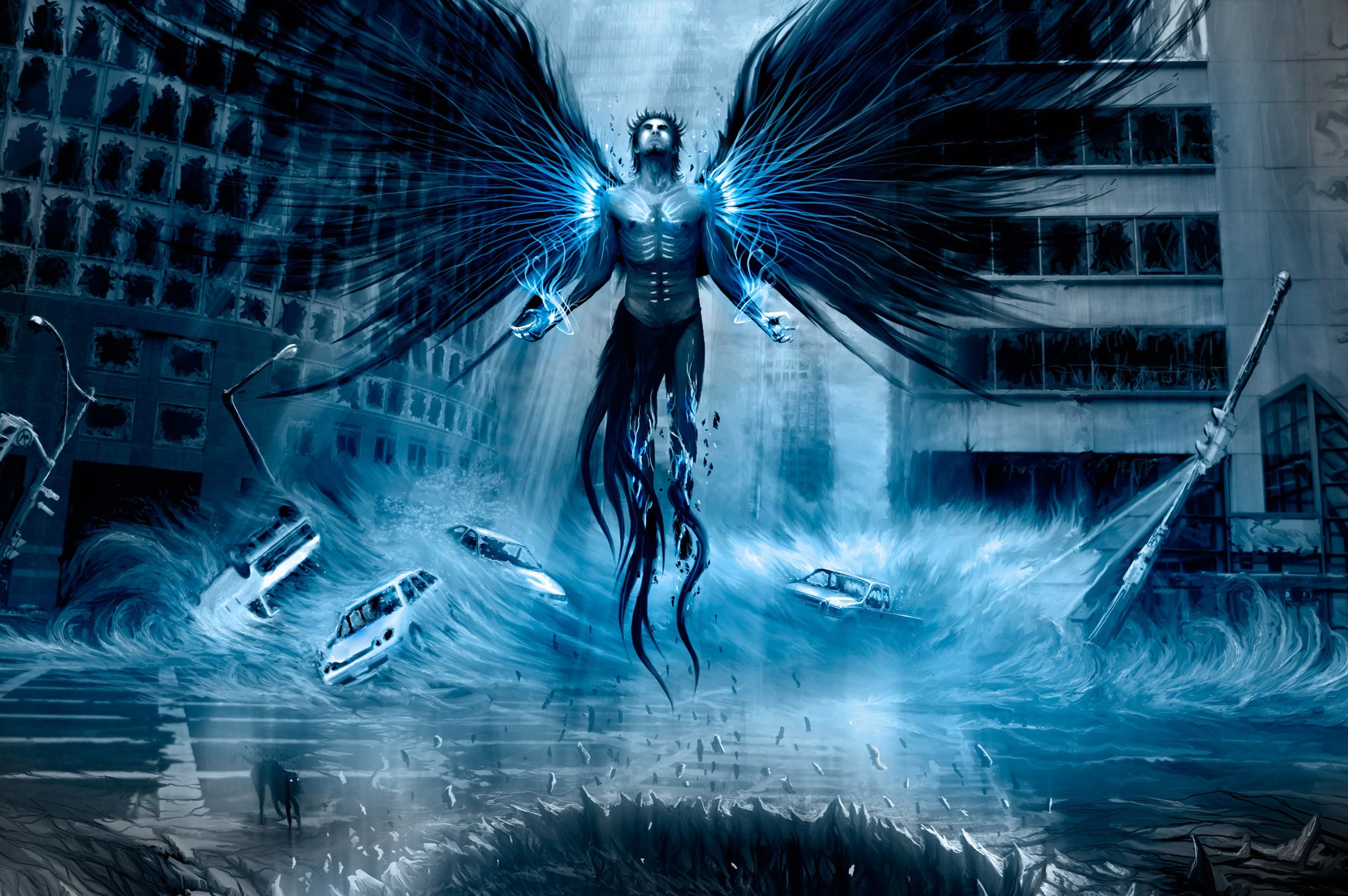 power wallpaper,cg artwork,graphic design,fictional character,darkness,wing