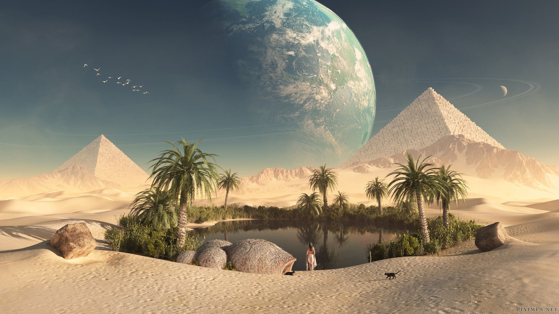 oasis fondo de pantalla,naturaleza,desierto,cielo,pirámide,paisaje