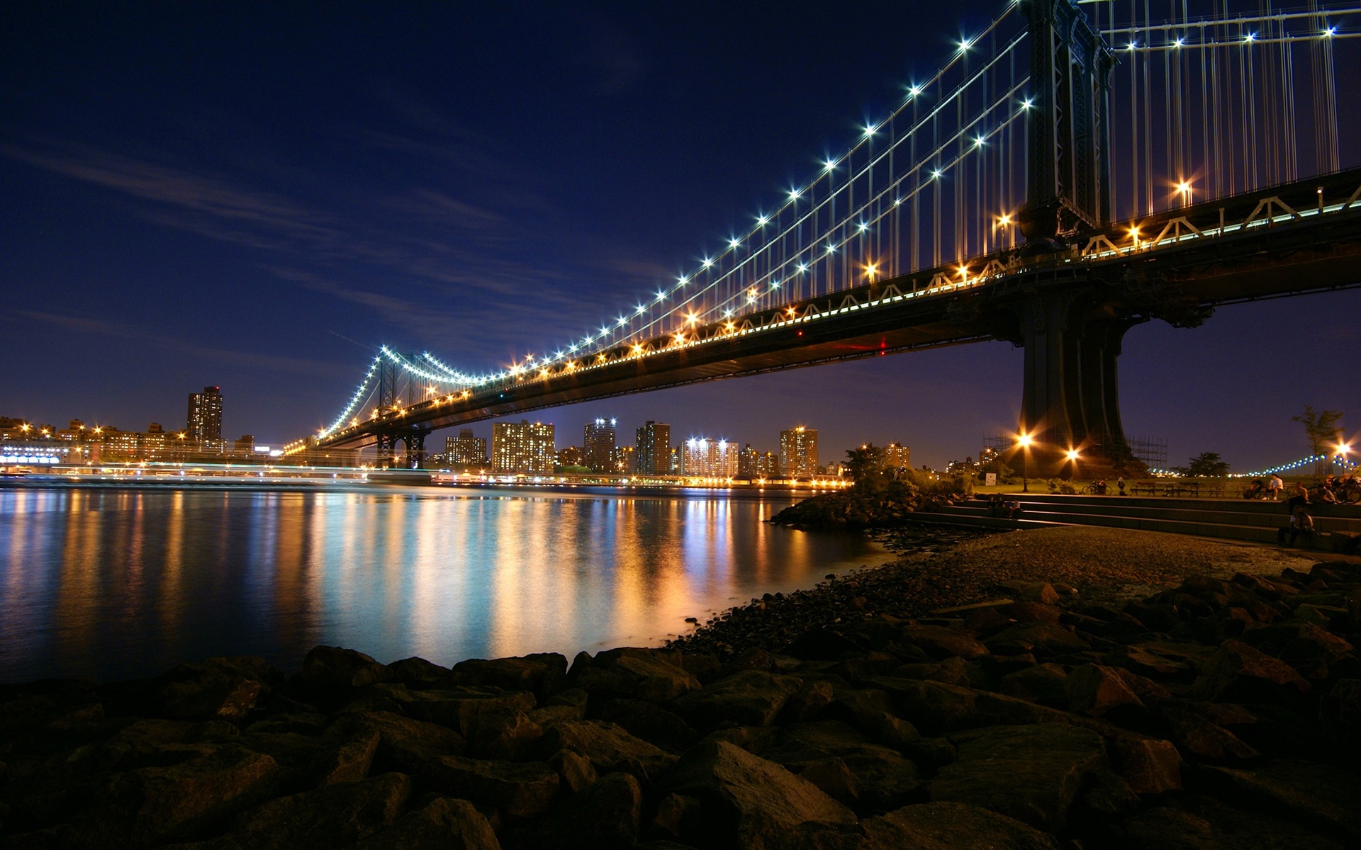 bridge wallpaper,bridge,night,cityscape,suspension bridge,metropolitan area