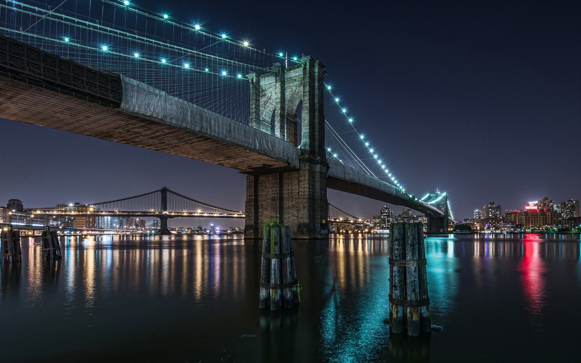 fond d'écran de pont,pont,nuit,zone métropolitaine,réflexion,ciel