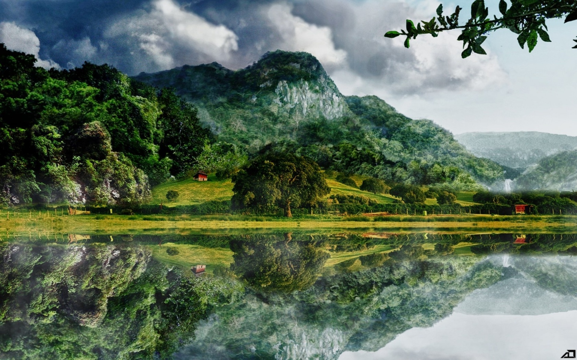 wallpaper pemandangan indah,natural landscape,nature,reflection,water resources,highland