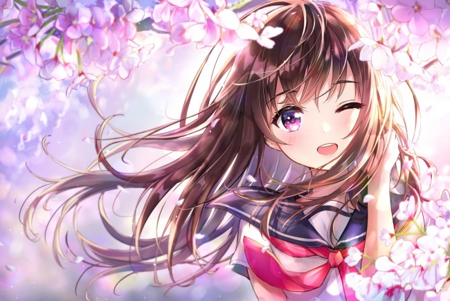 cute anime girl wallpaper,cg artwork,cartoon,anime,pink,lilac