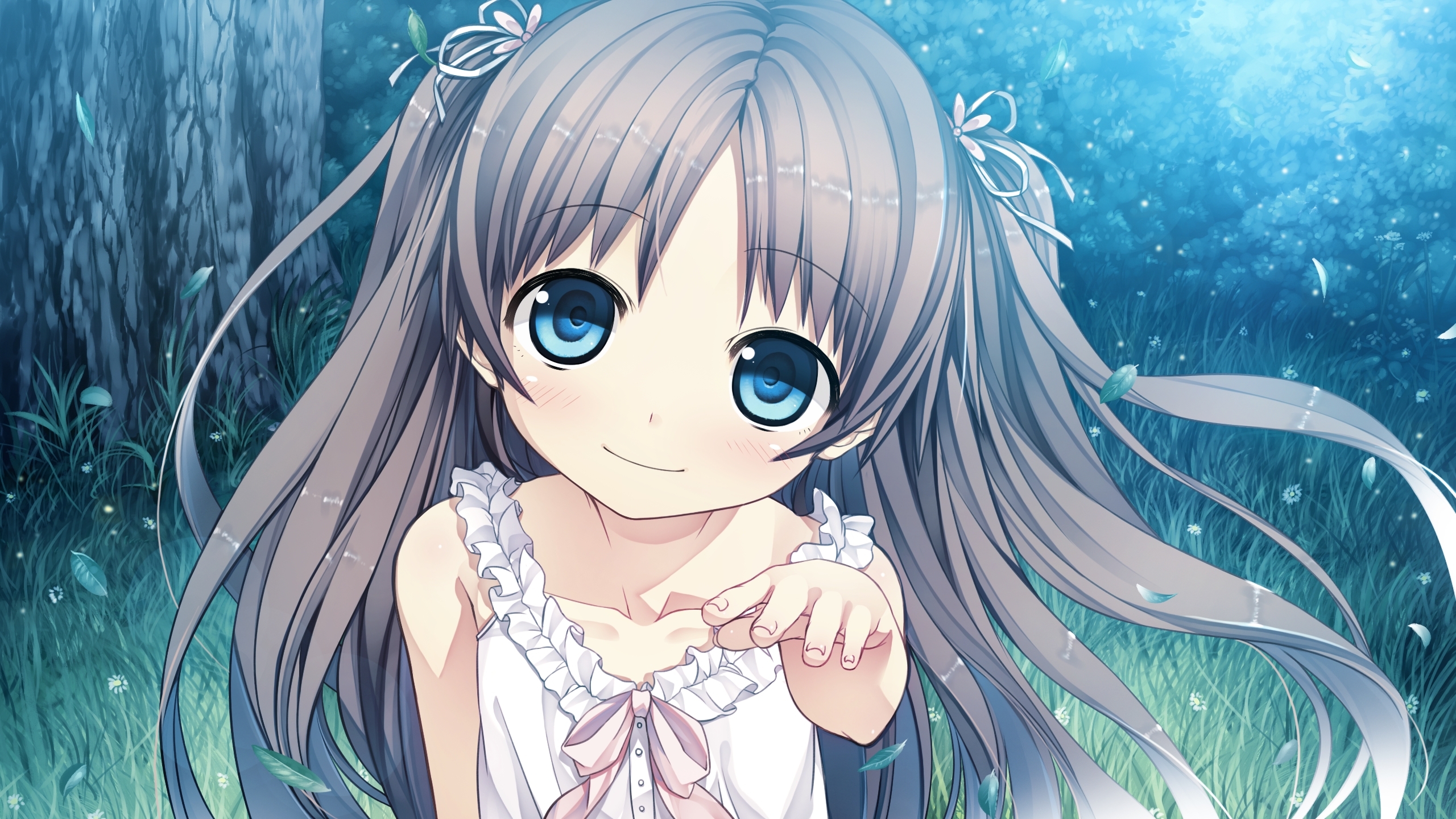 Anime Girl With Long Black Hair And Brown Eyes In Spring Background,  Nightcore Pictures Background Image And Wallpaper for Free Download