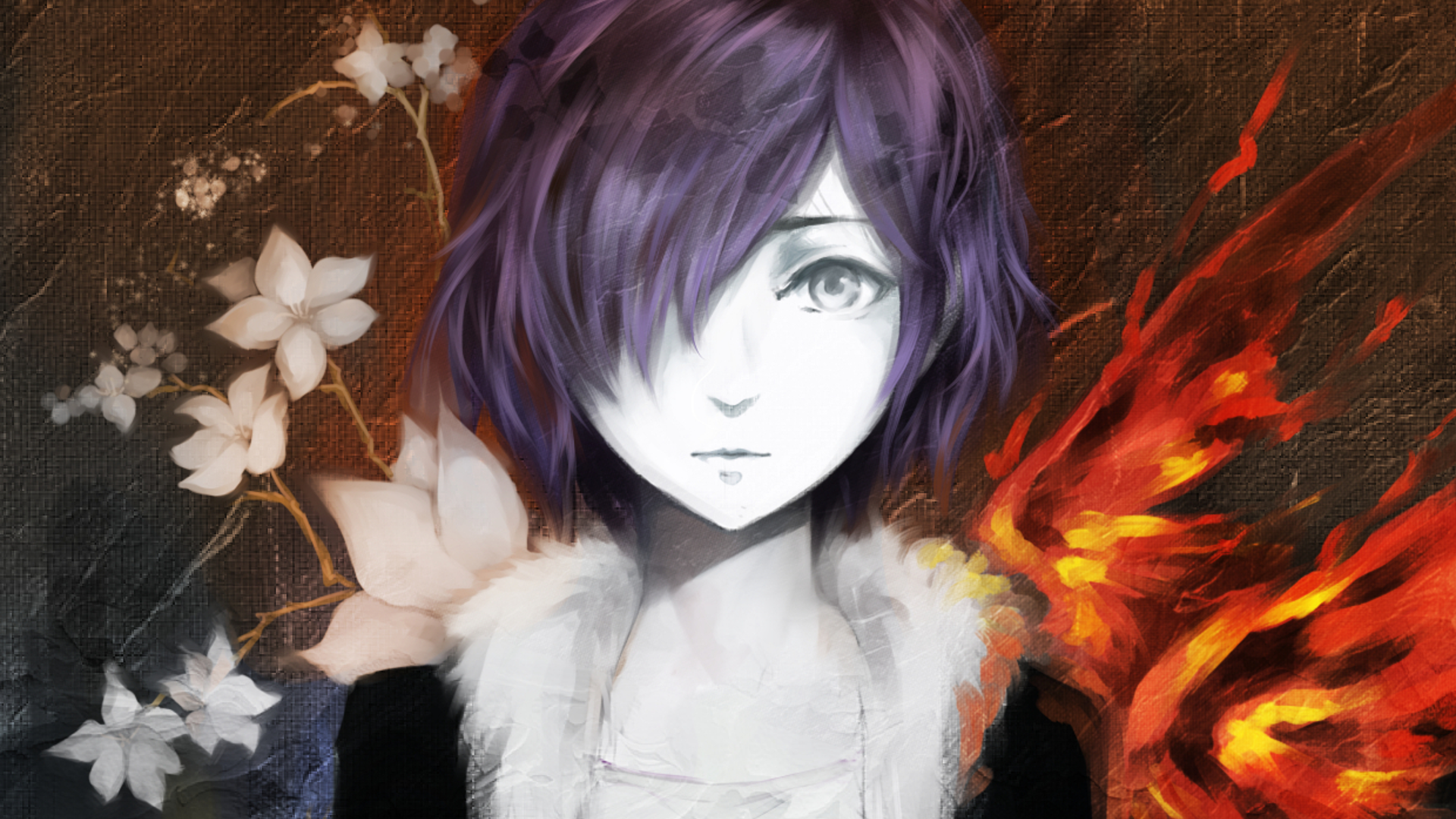 touka wallpaper,hair,red,anime,cg artwork,purple