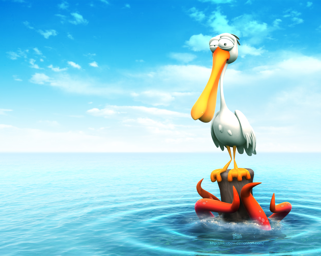 fond d'écran de dessin animé 3d,pélican,l'eau,oiseau,dessin animé,oiseau de mer