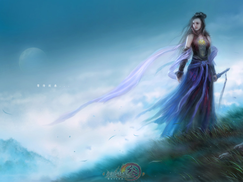 alone girl wallpaper,cg artwork,sky,fictional character,mythology,long hair