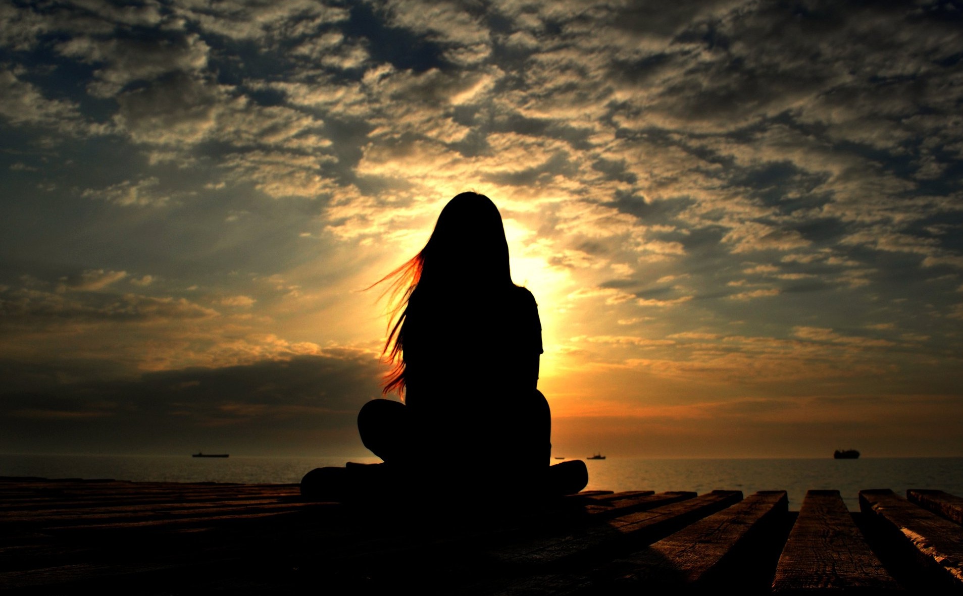 alone girl wallpaper,sky,people in nature,water,sunset,horizon