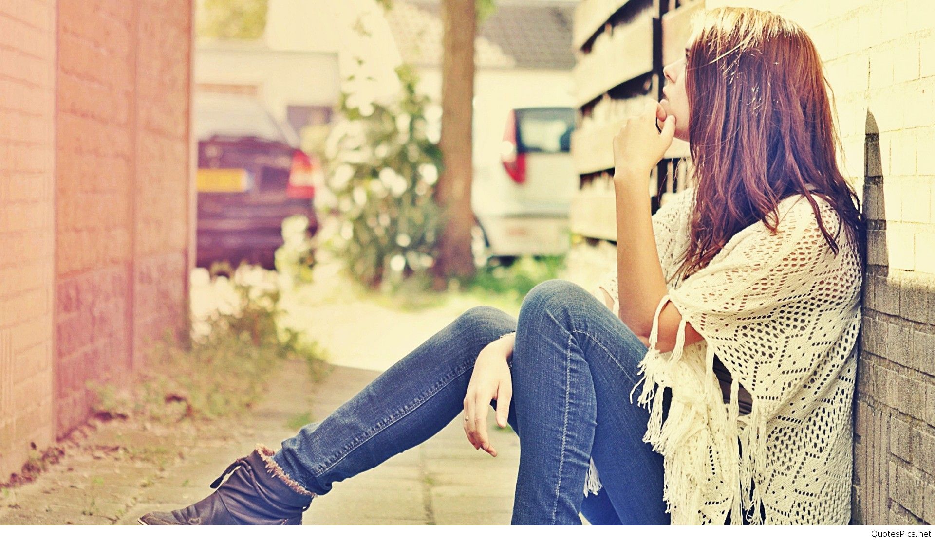 alone girl wallpaper,hair,photograph,jeans,beauty,sitting