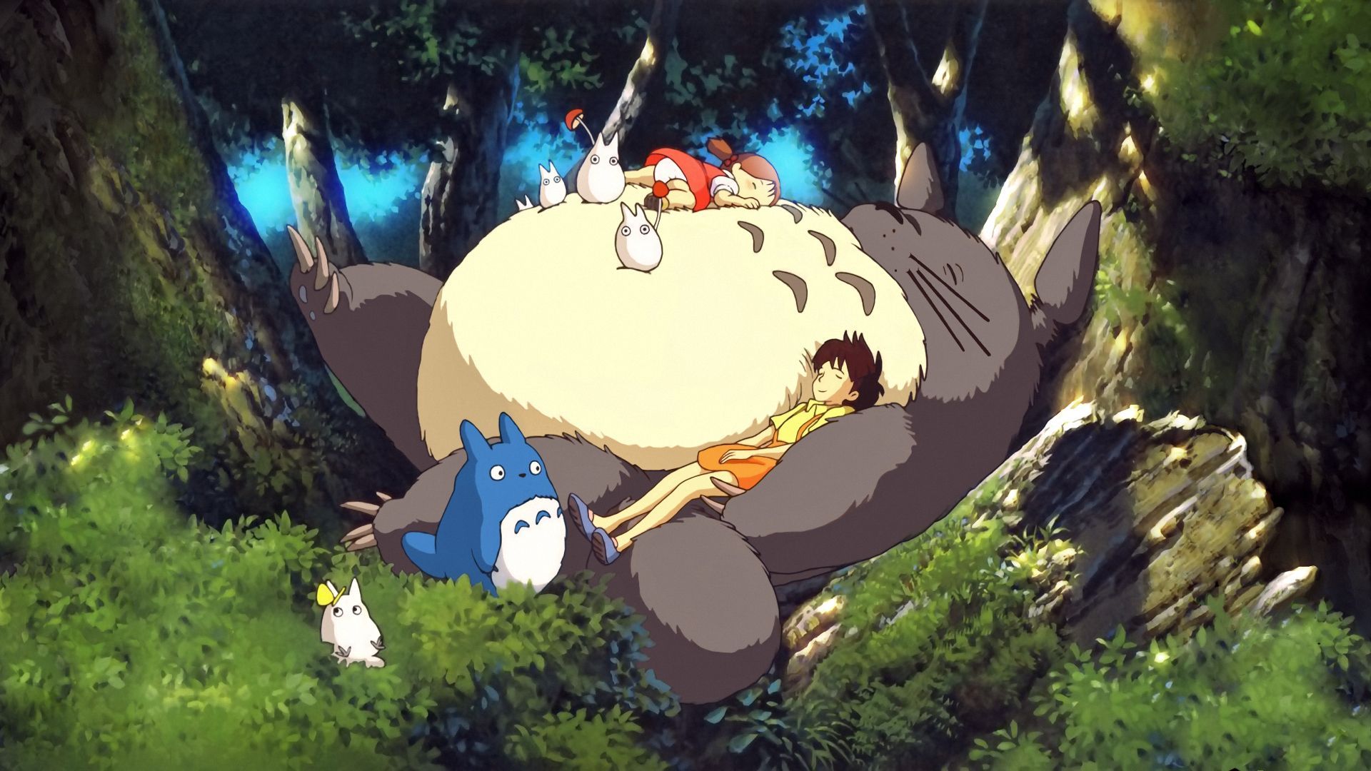 totoro wallpaper,cartoon,animated cartoon,organism,tree,illustration