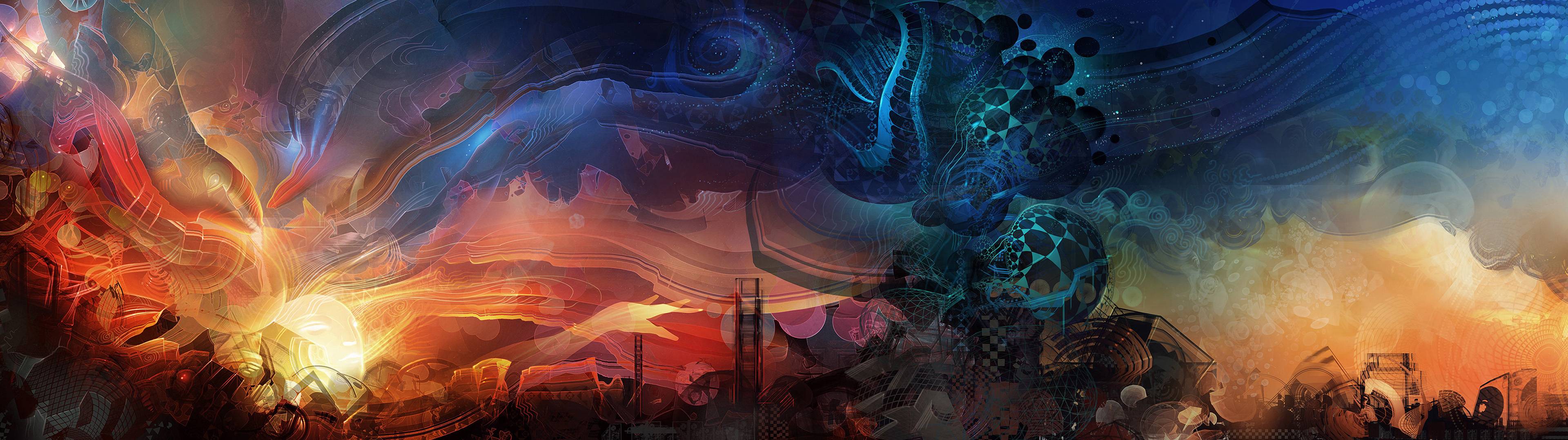 3840x1080 fond d'écran hd,oeuvre de cg,ciel,art,art fractal,illustration