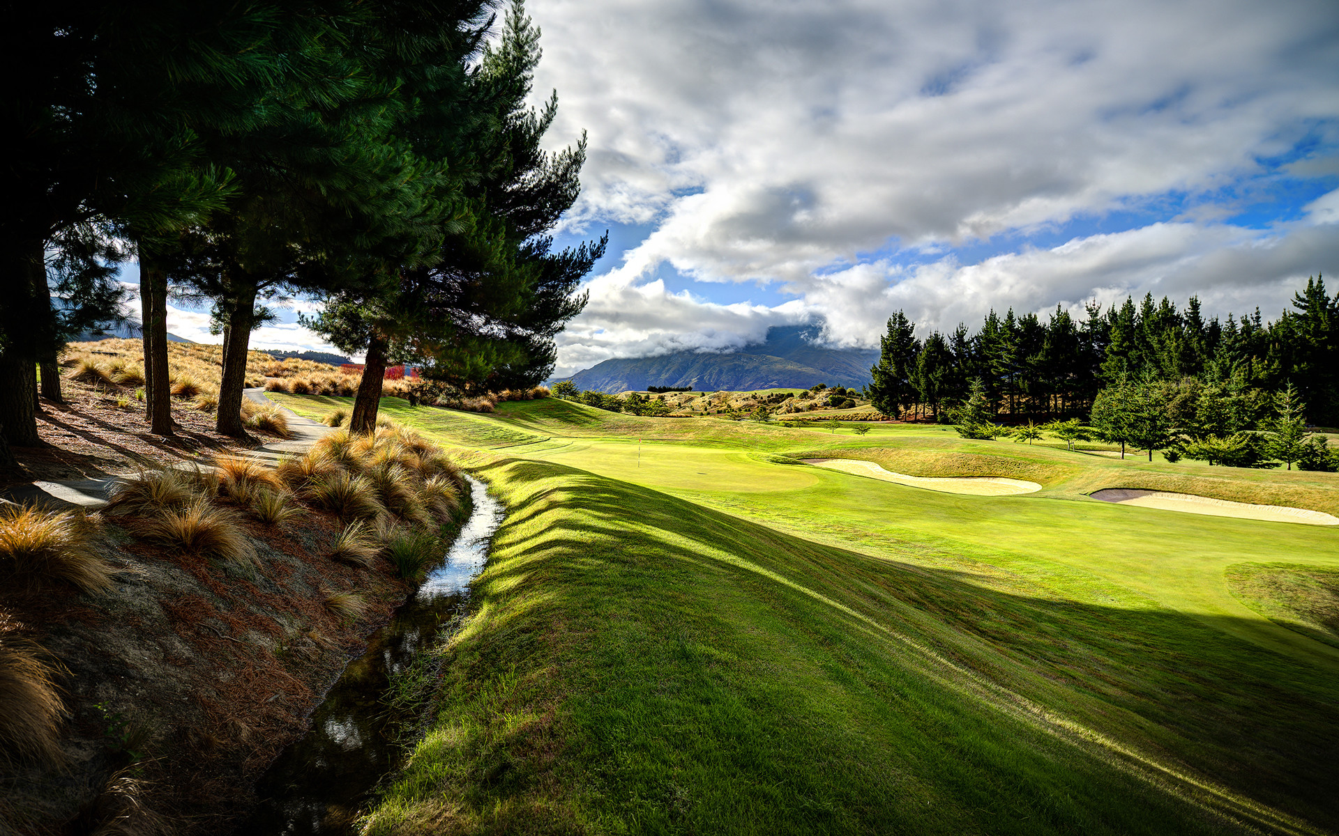 tapete 1440x900,natürliche landschaft,natur,himmel,grün,golfplatz