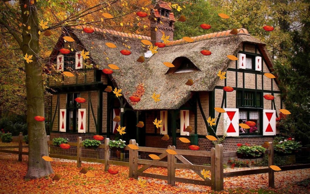 가을 라이브 벽지,집,집,잎,시골집,가을