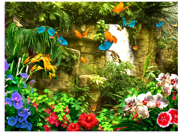 3dバタフライライブ壁紙,自然,自然の風景,密林,花,雨林