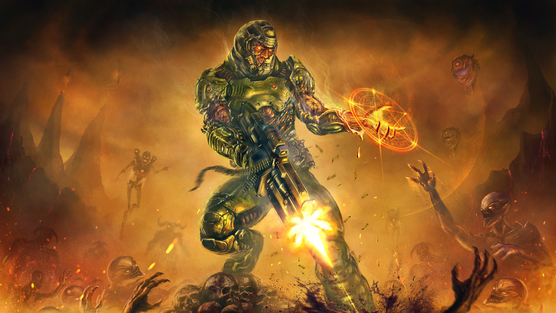 doom wallpaper,action adventure game,cg artwork,fictional character,mythology,strategy video game