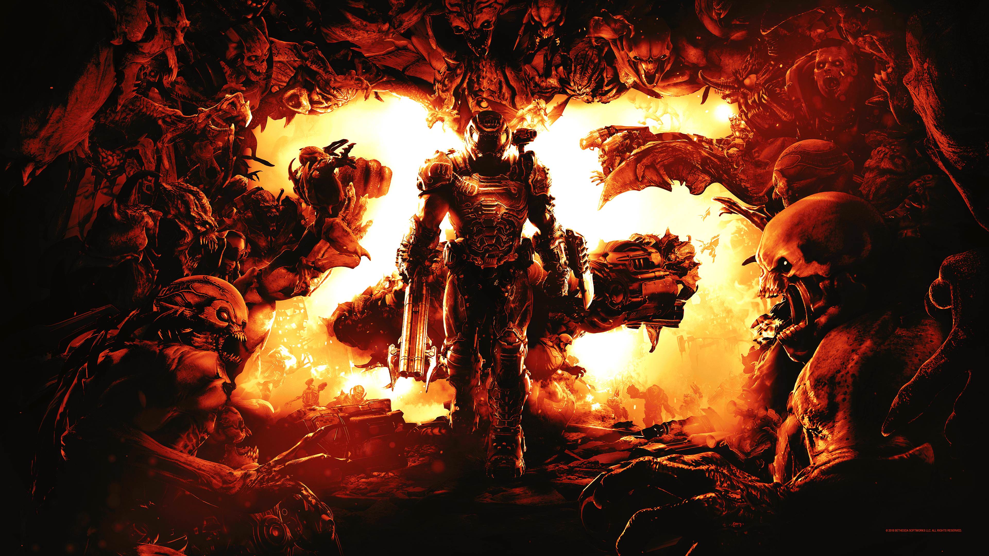 doom wallpaper,demon,flame,cg artwork,fire,fictional character