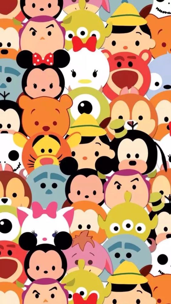 fond d'écran tsum tsum,dessin animé,modèle,clipart,jaune,textile