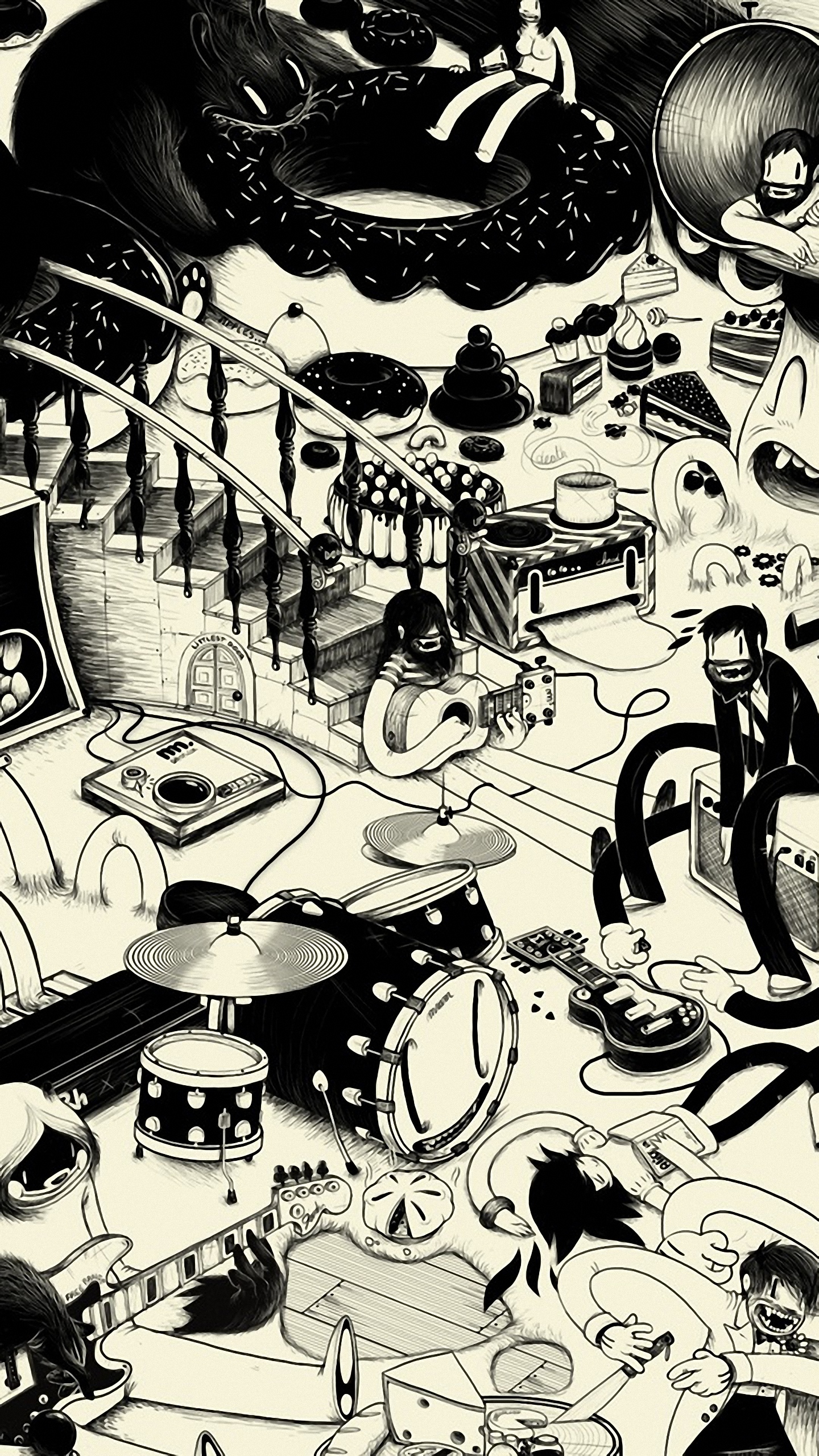 sfondo di lg g4,cartone animato,illustrazione,monocromatico,bianco e nero,design