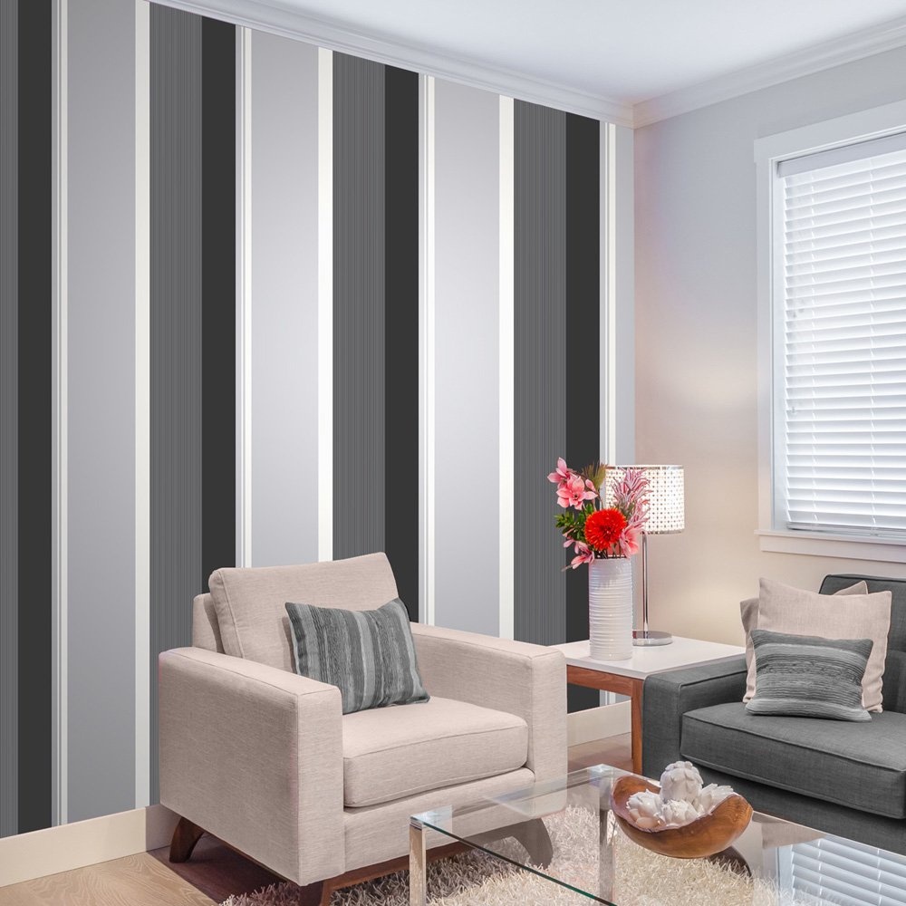 papier peint noir blanc et gris,salon,meubles,chambre,design d'intérieur,rideau