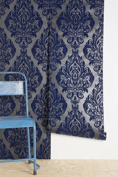 blue and silver wallpaper,blue,pattern,wallpaper,wall,furniture