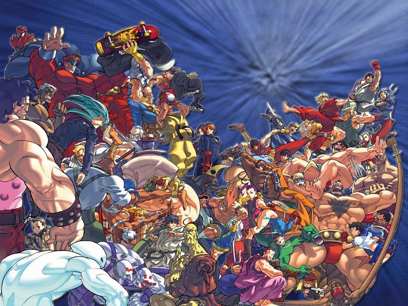 street fighter wallpaper,animated cartoon,crowd,art,painting,illustration