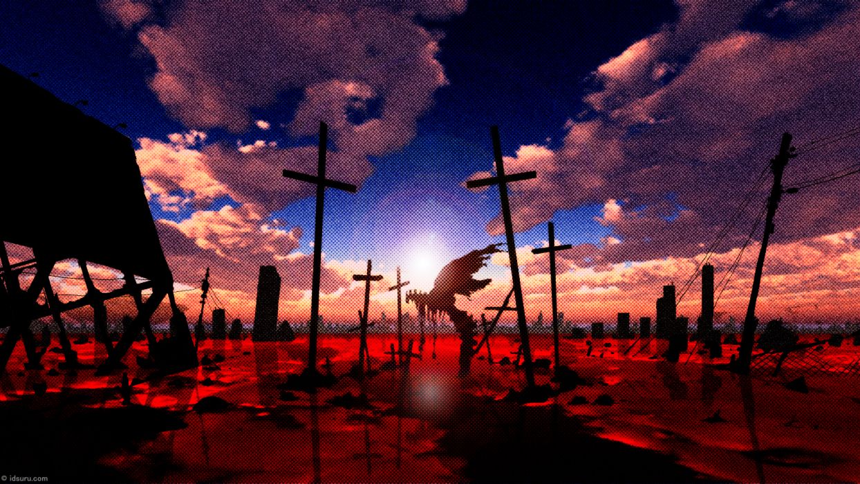 evangelion wallpaper,sky,cloud,atmosphere,sunset,evening