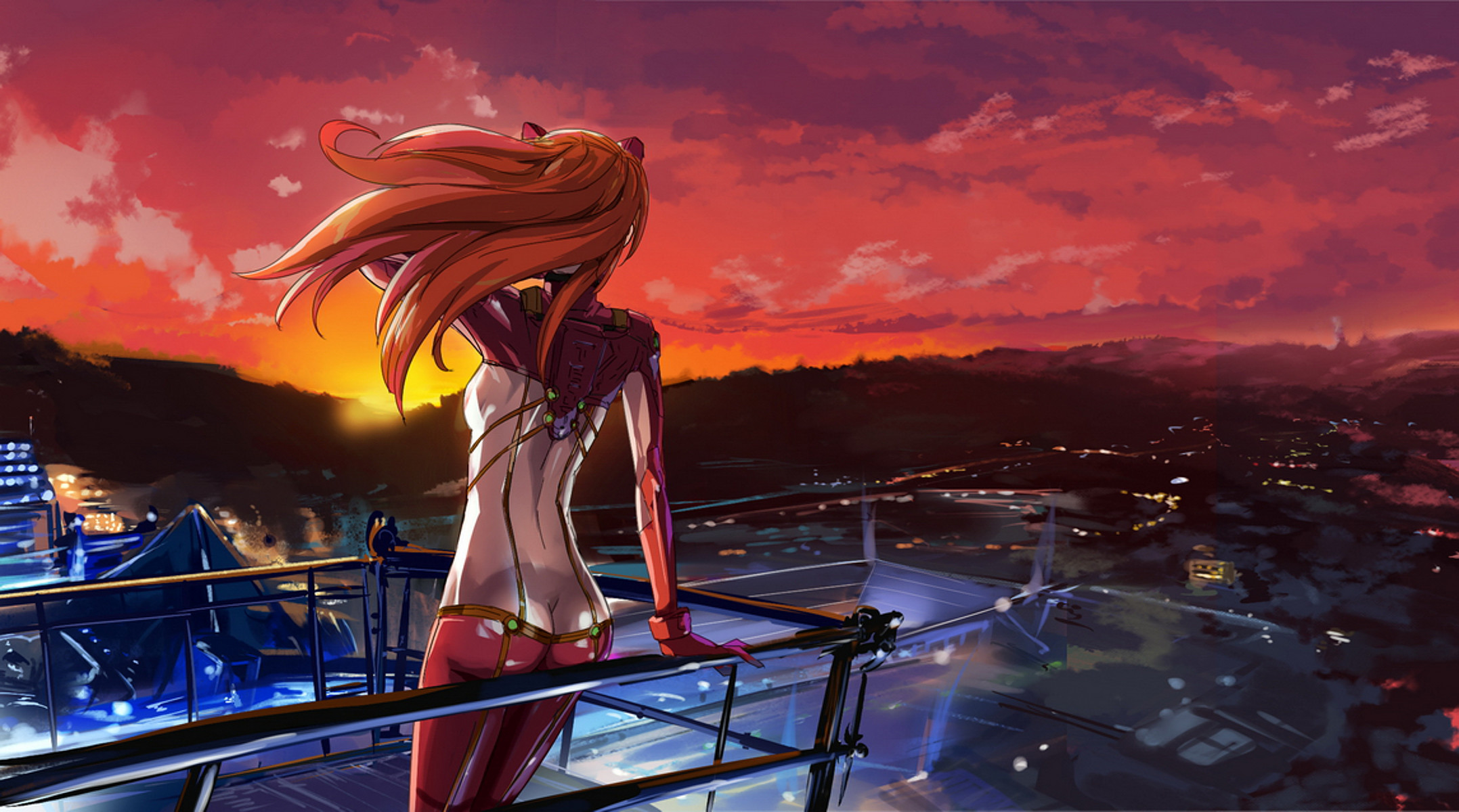 fondo de pantalla evangelion,cg artwork,cielo,juegos,anime,juego de pc