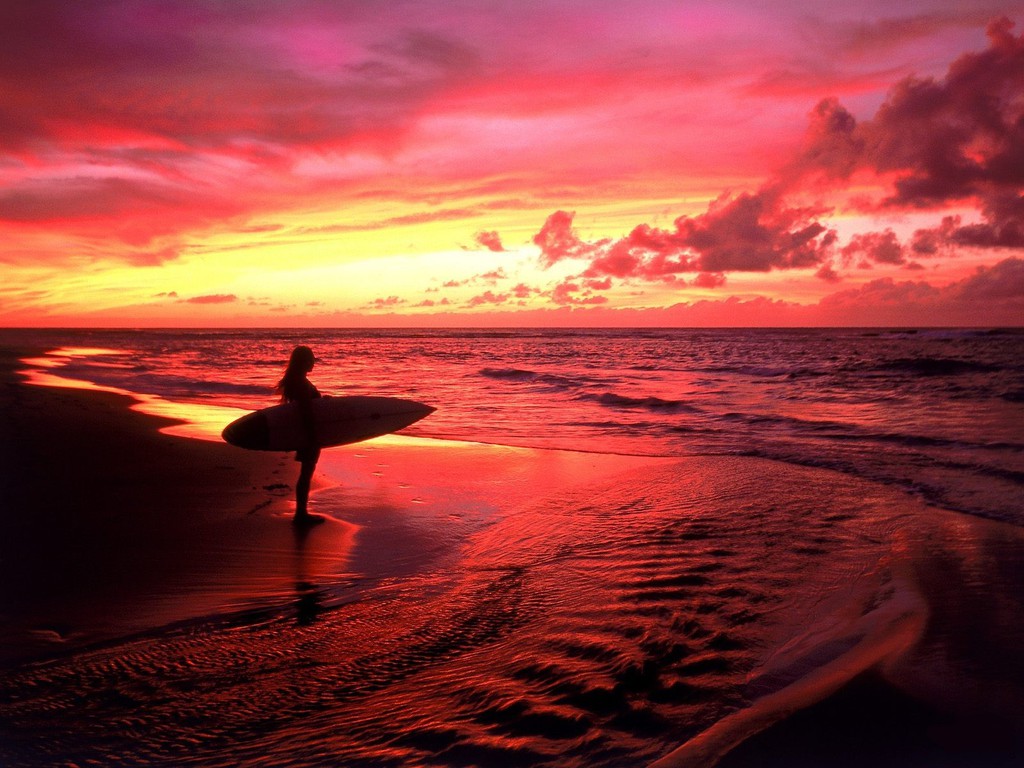 서핑 벽지,하늘,아침에 붉은 하늘,웨이브,수평선,일몰