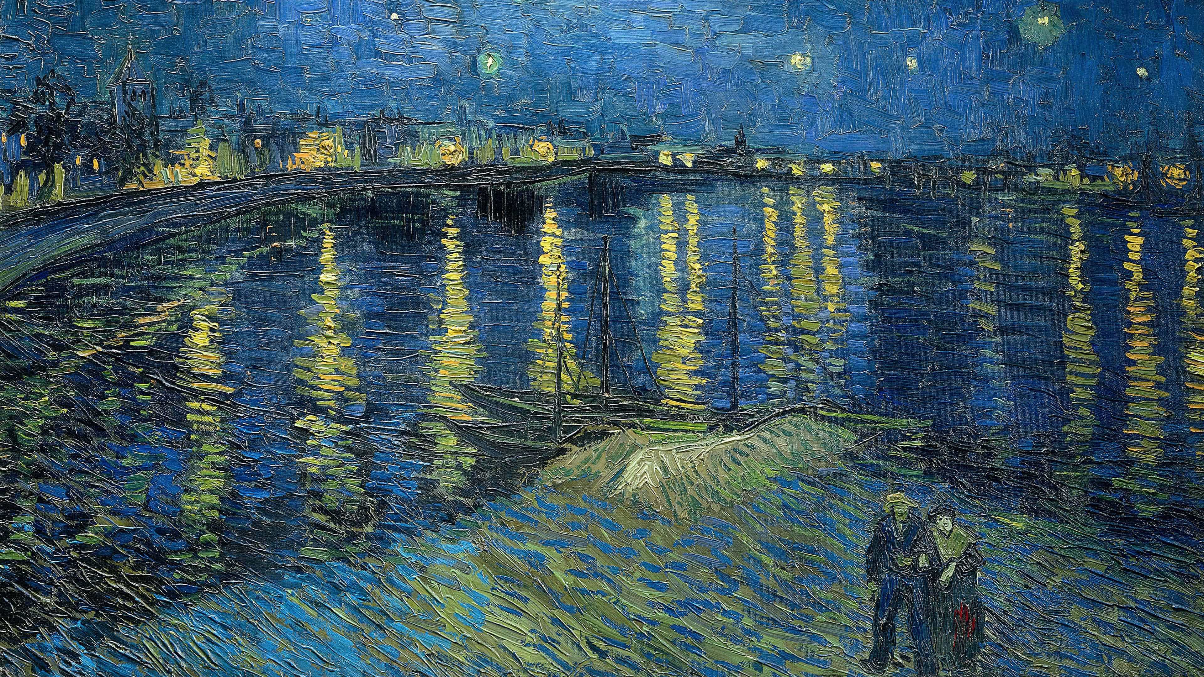 fondo de pantalla de van gogh,reflexión,agua,azul,pintura,árbol