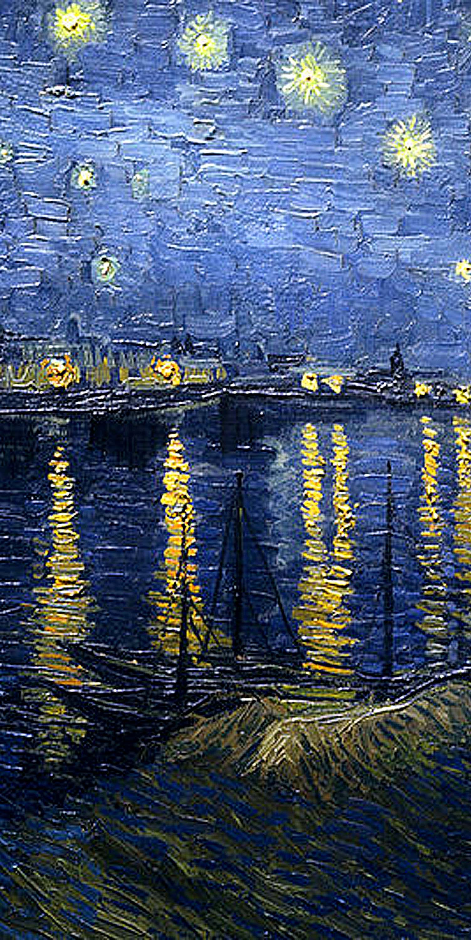 van gogh wallpaper,reflection,water,blue,painting,tree