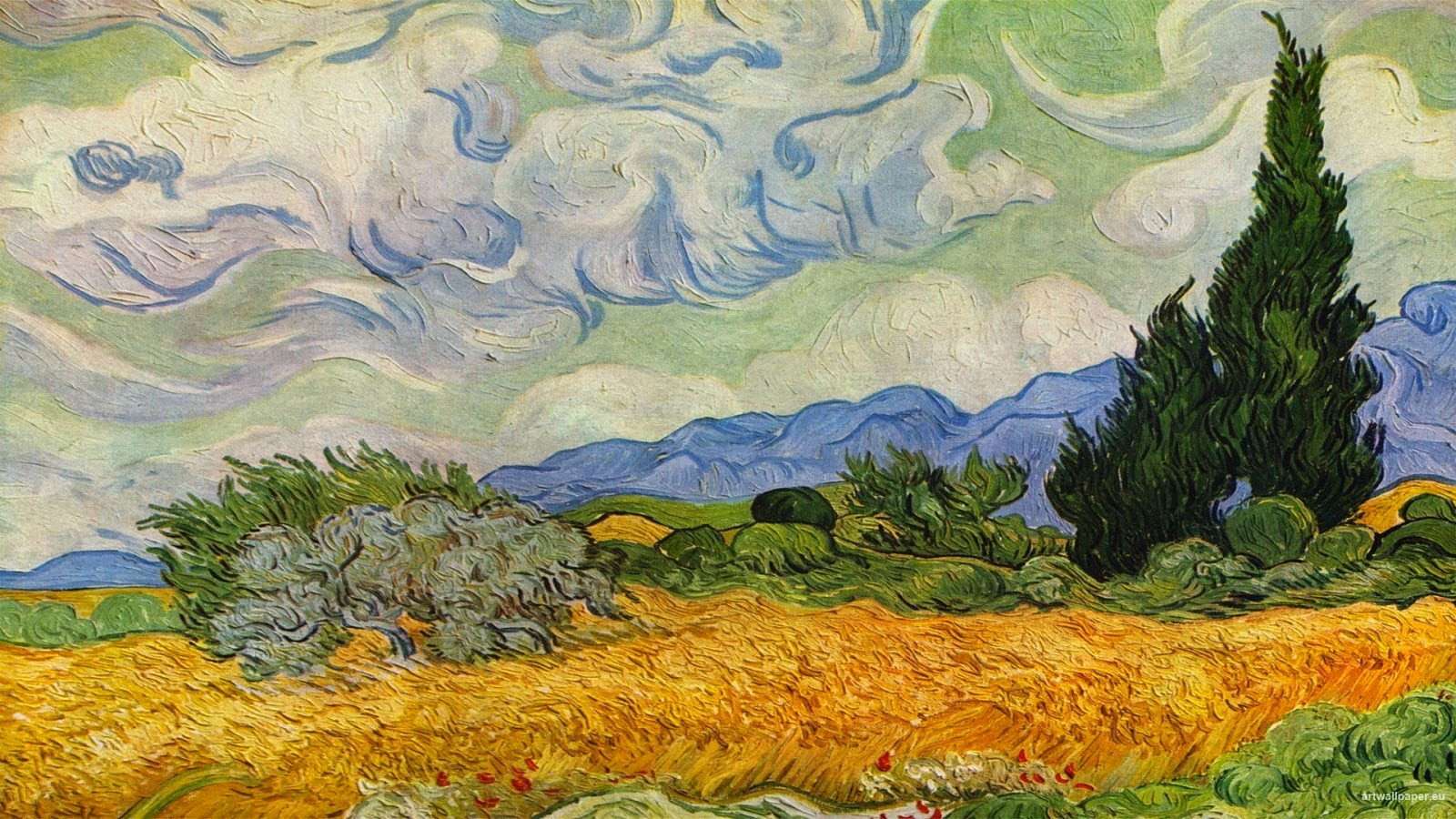 carta da parati di van gogh,pittura,pittura ad acquerello,paesaggio naturale,paesaggio,albero