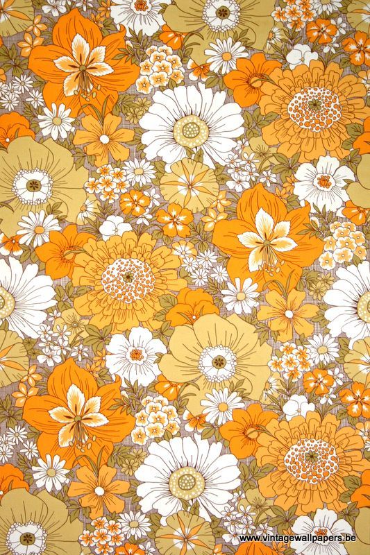 carta da parati anni '60,fiore,arancia,disegno floreale,giallo,pianta