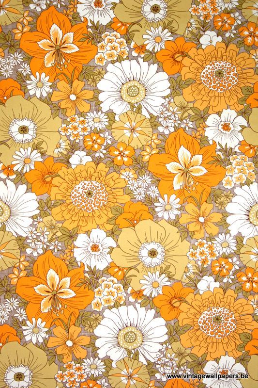 60er jahre tapete,blume,orange,blumendesign,gelb,pflanze