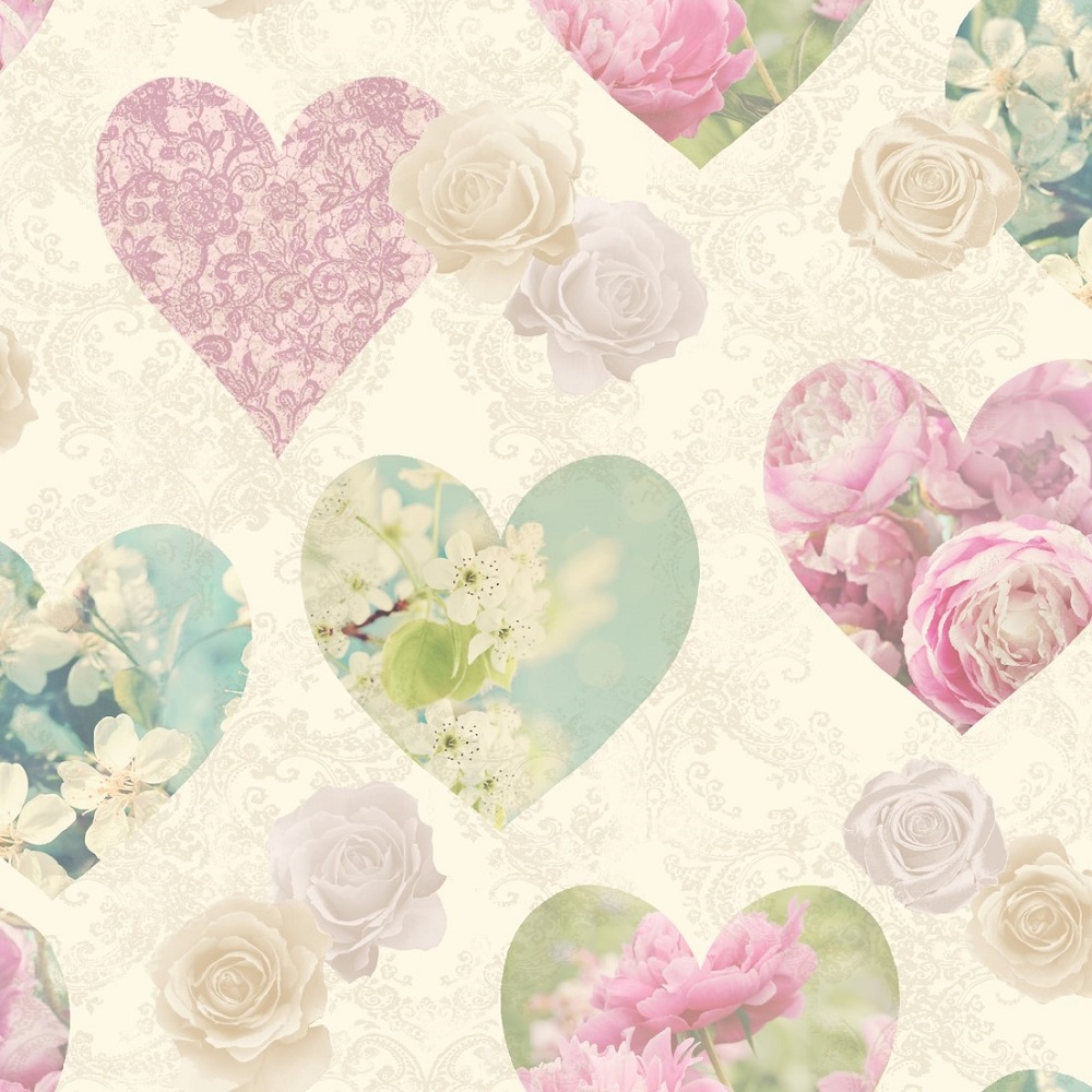 papel pintado de estilo vintage,corazón,modelo,rosado,diseño,flor