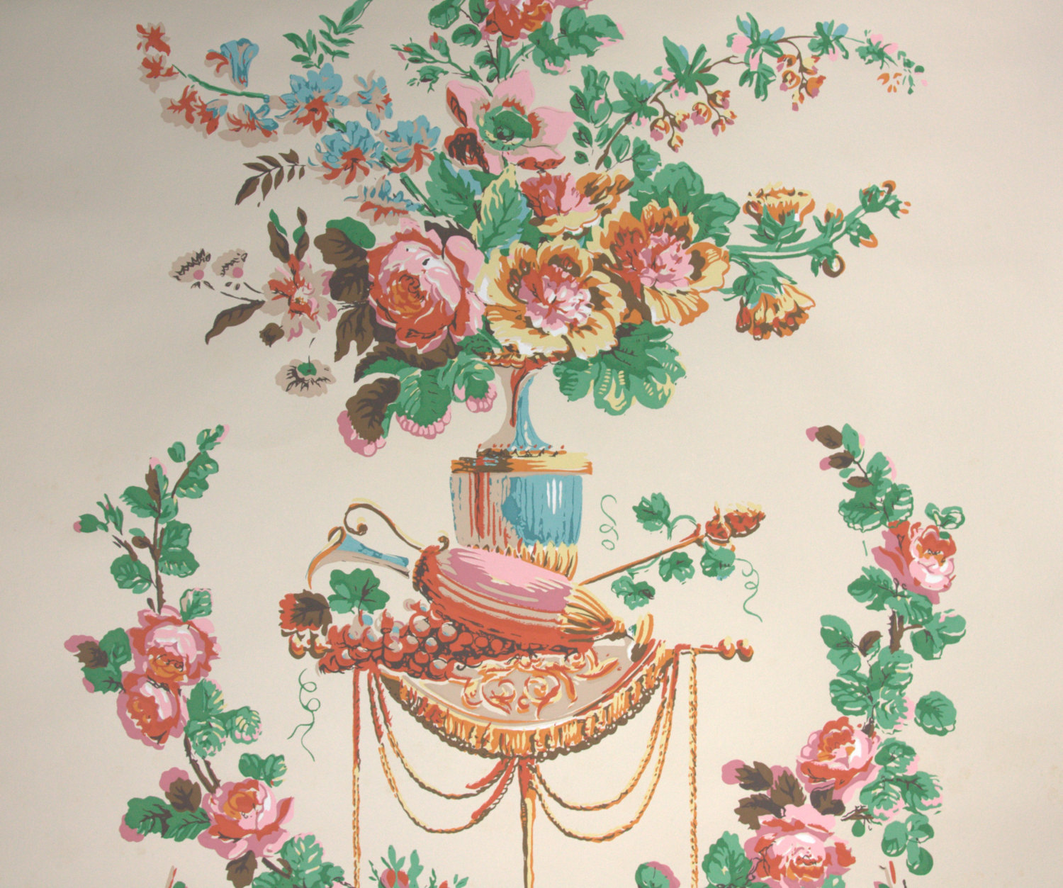 ビンテージスタイルの壁紙,花柄,茶碗,図,繊維,花