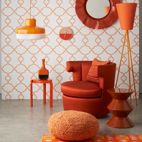 papel pintado retro uk,naranja,mueble,diseño de interiores,pantalla de lámpara,habitación