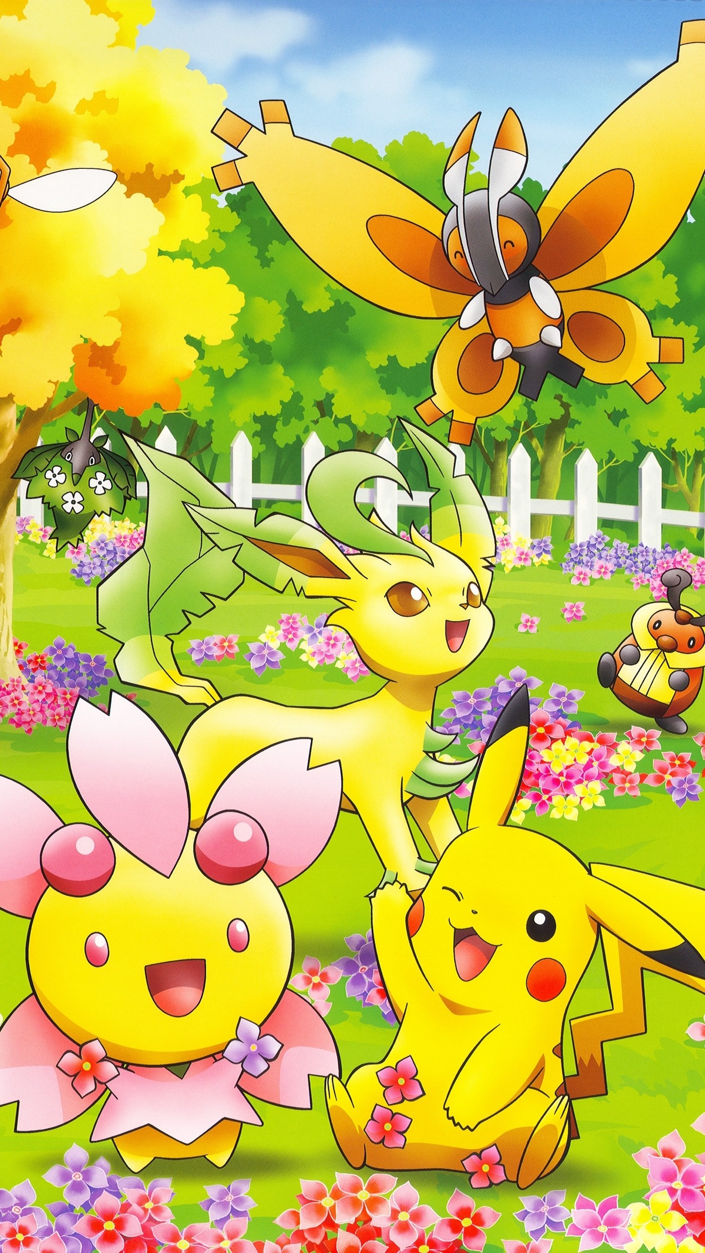 fond d'écran mignon pokemon,dessin animé,dessin animé,illustration,fleurs sauvages,plante