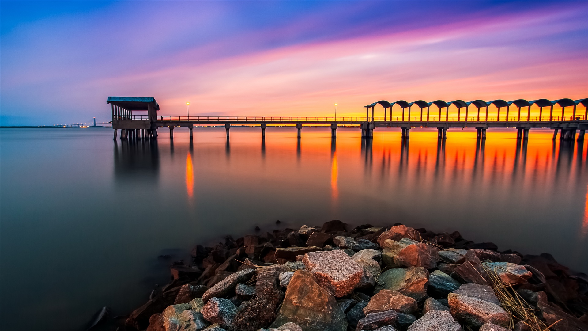 fotografie wallpaper,himmel,seebrücke,wasser,horizont,natur