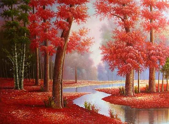 carta da parati completa di bellezza,albero,paesaggio naturale,natura,rosso,pittura