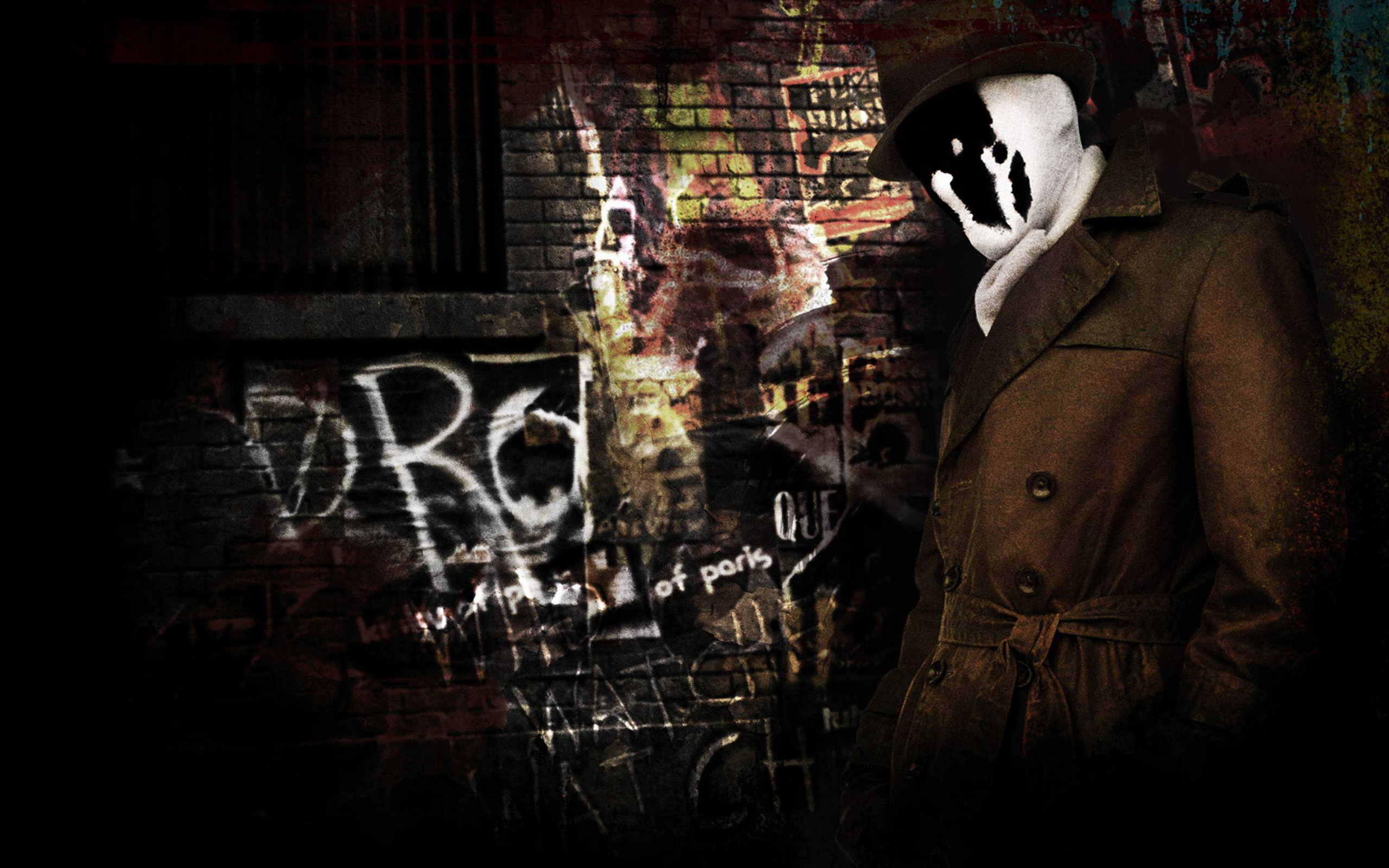 wallpaper images photo,darkness,rorschach,headgear,font,personal protective equipment