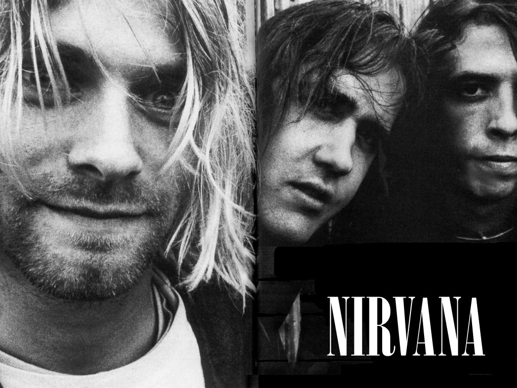 nirvana wallpaper,black and white,facial hair,font,beard,photography