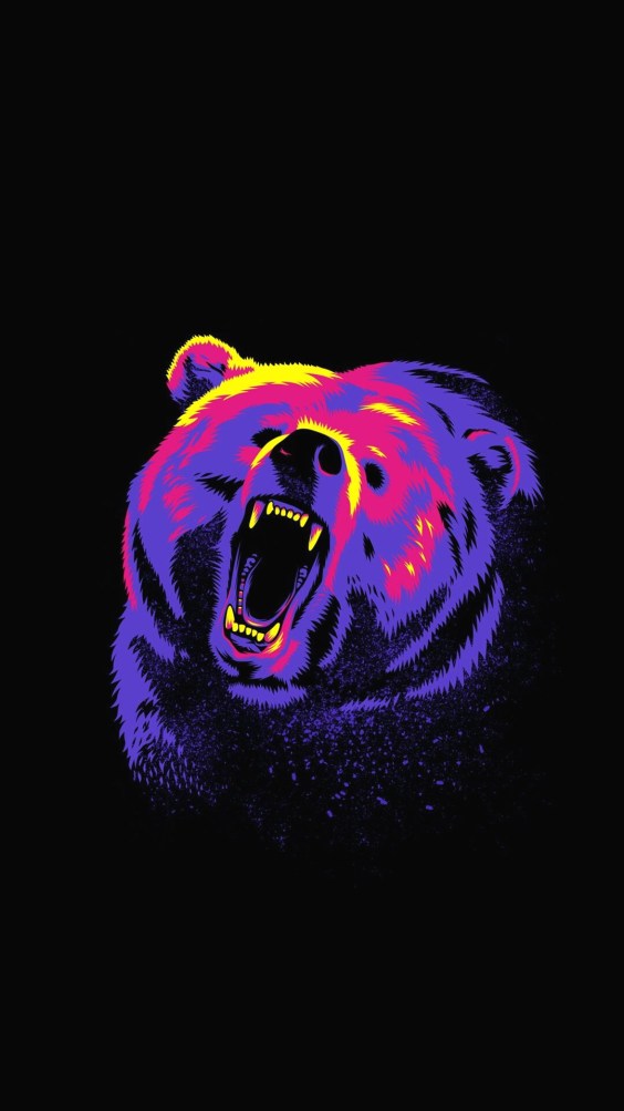 wallpaper 4k celular,bear,purple,roar,grizzly bear,neon