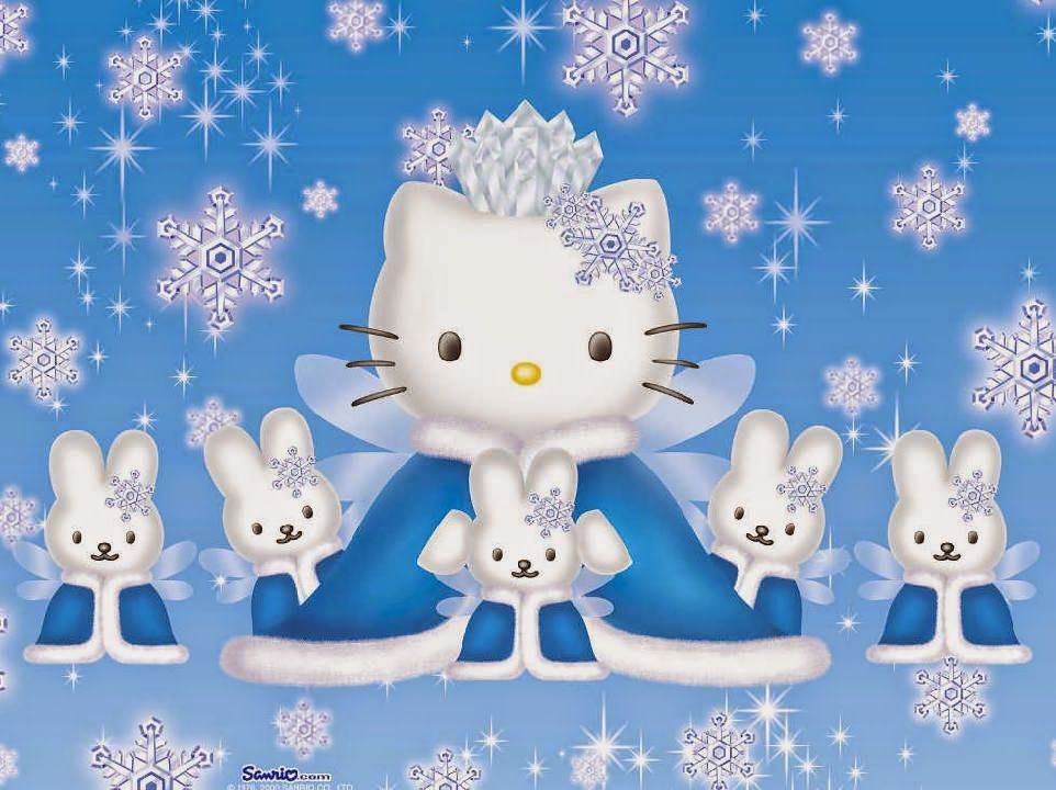 papier peint bonjour kitty bergerak,flocon de neige,hiver,personnage fictif,neige