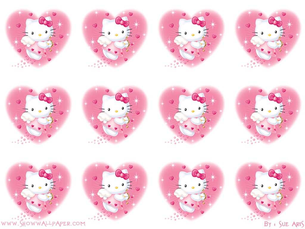 papier peint bonjour kitty bergerak,rose,cœur