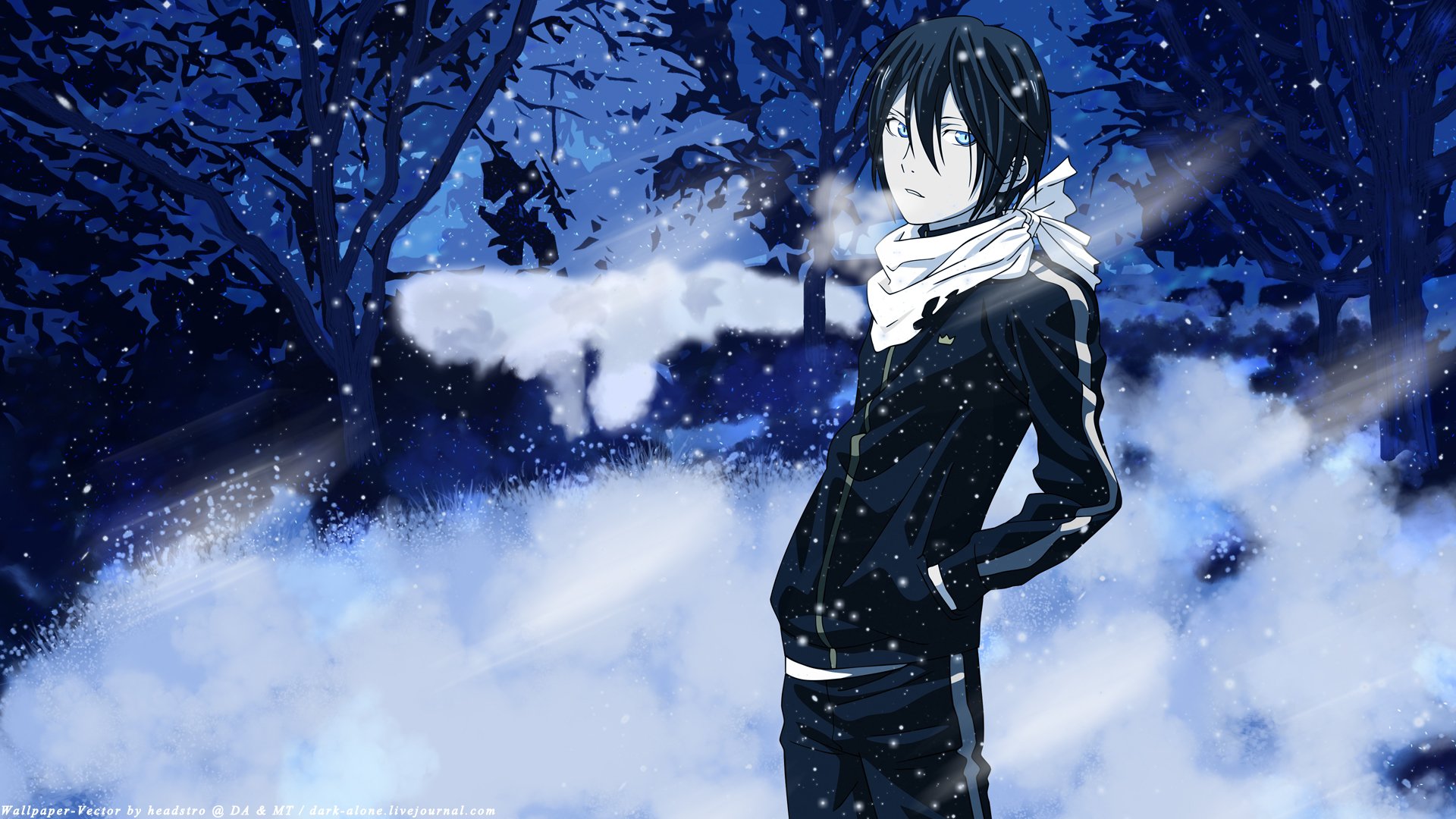 papel pintado noragami,nieve,anime,invierno,cielo,cabello negro
