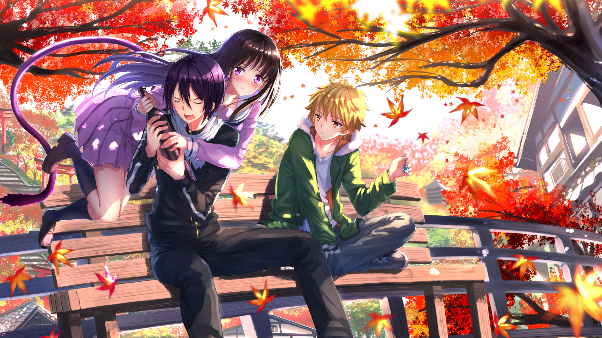 fond d'écran noragami,anime,dessin animé,ciel,cheveux noirs,l'automne