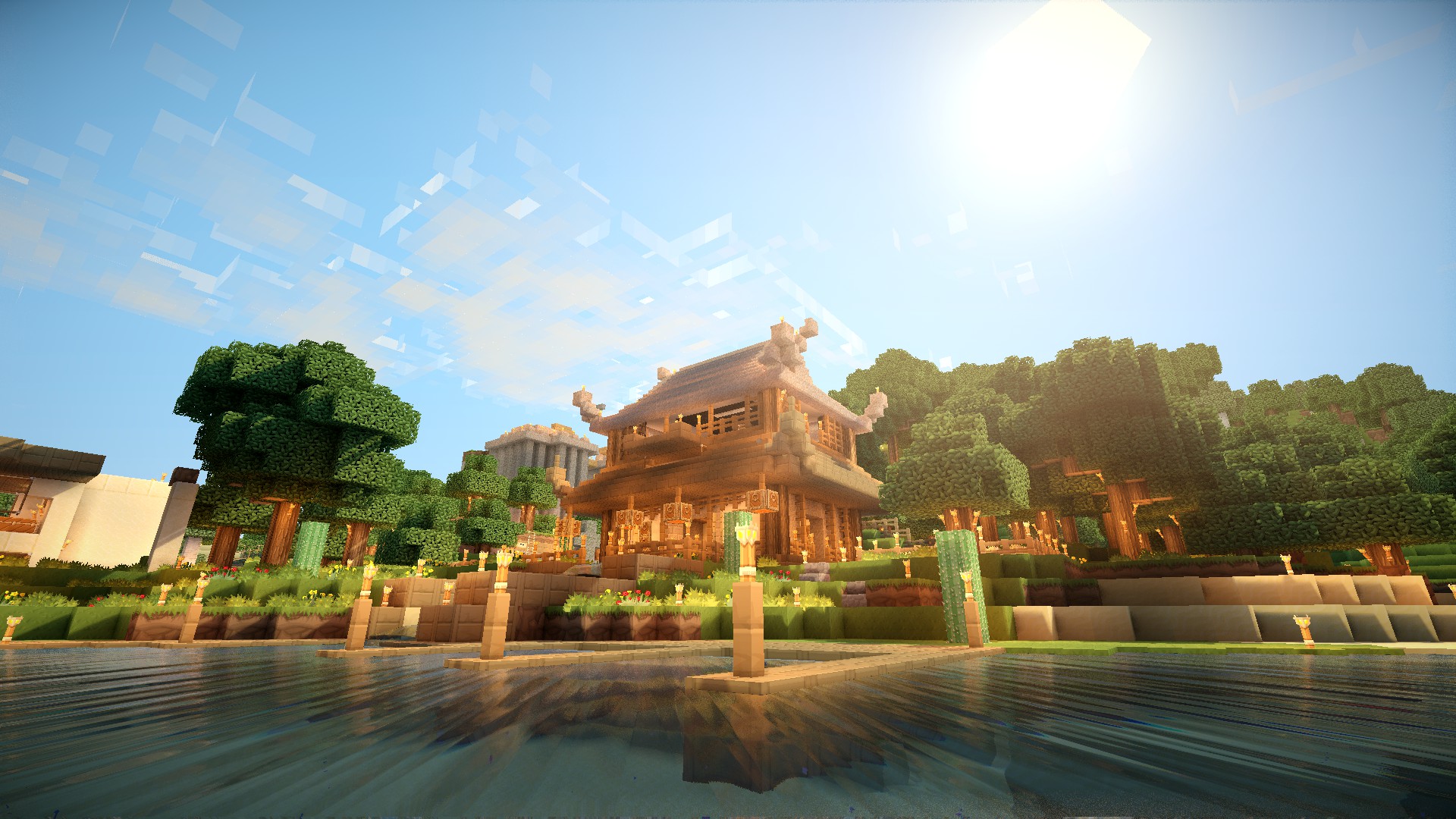 minecraft wallpaper hd,cielo,architettura,immagine dello schermo,paesaggio,costruzione