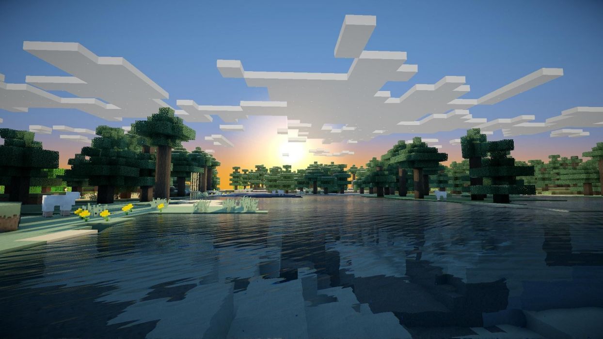 minecraft wallpaper hd,sky,reflection,daytime,biome,architecture