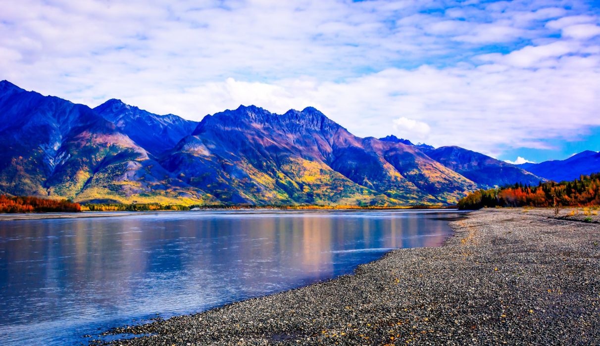 alaska wallpaper,natural landscape,nature,body of water,mountain,mountainous landforms